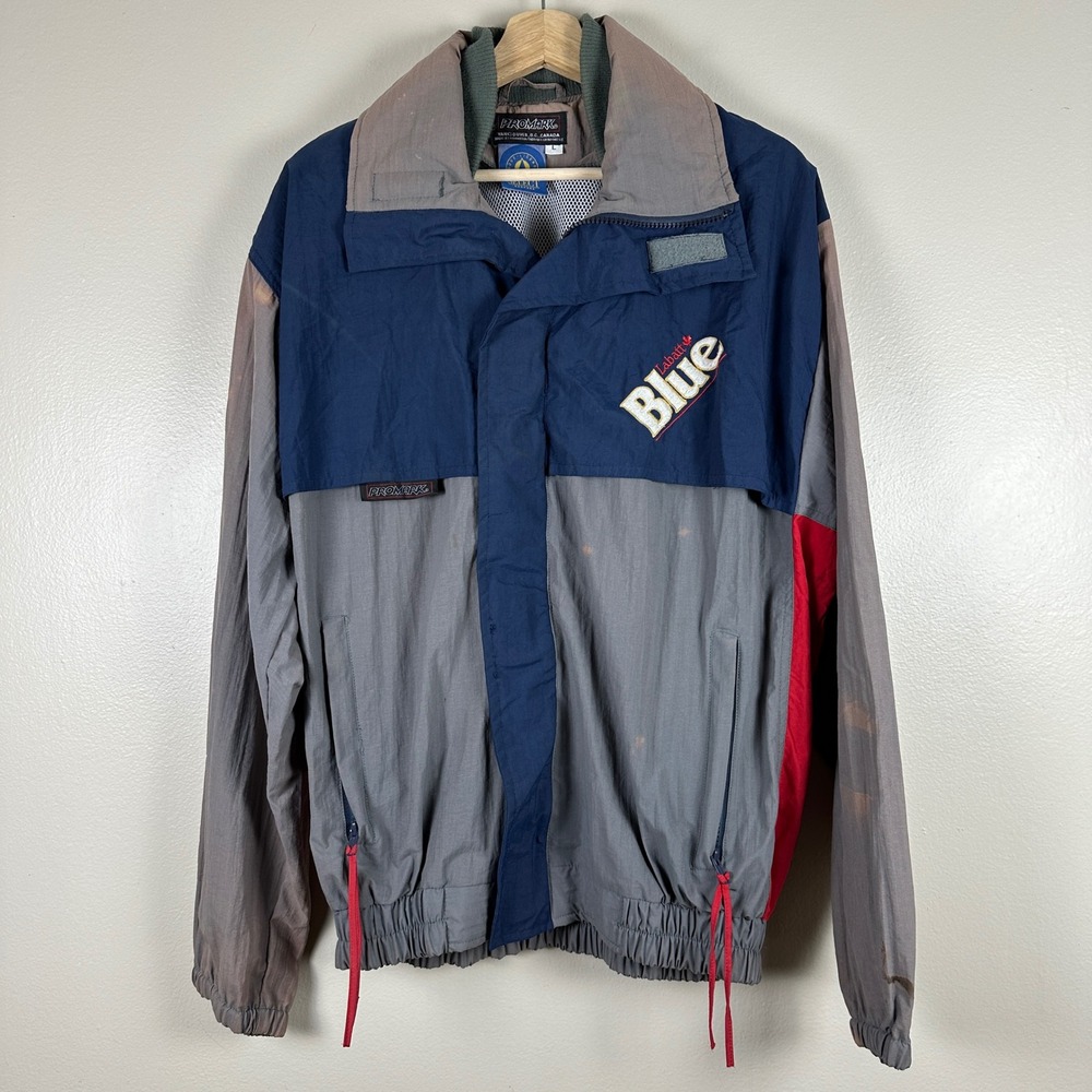 Promark Men's Large Windbreaker Gray Labatt Blue Vintage Colorblock Zip Jacket